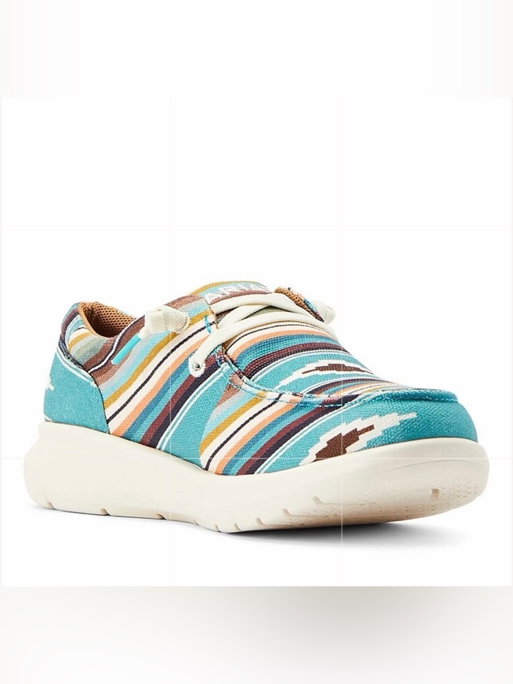 Ariat Turquoise Hilo Serape Southwestern Aztec Toggle Lace up Boho Shoes Sz 7.5